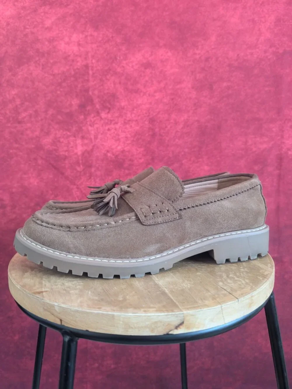 ASOS DESIGN tassel loafers with cleated soles in mole